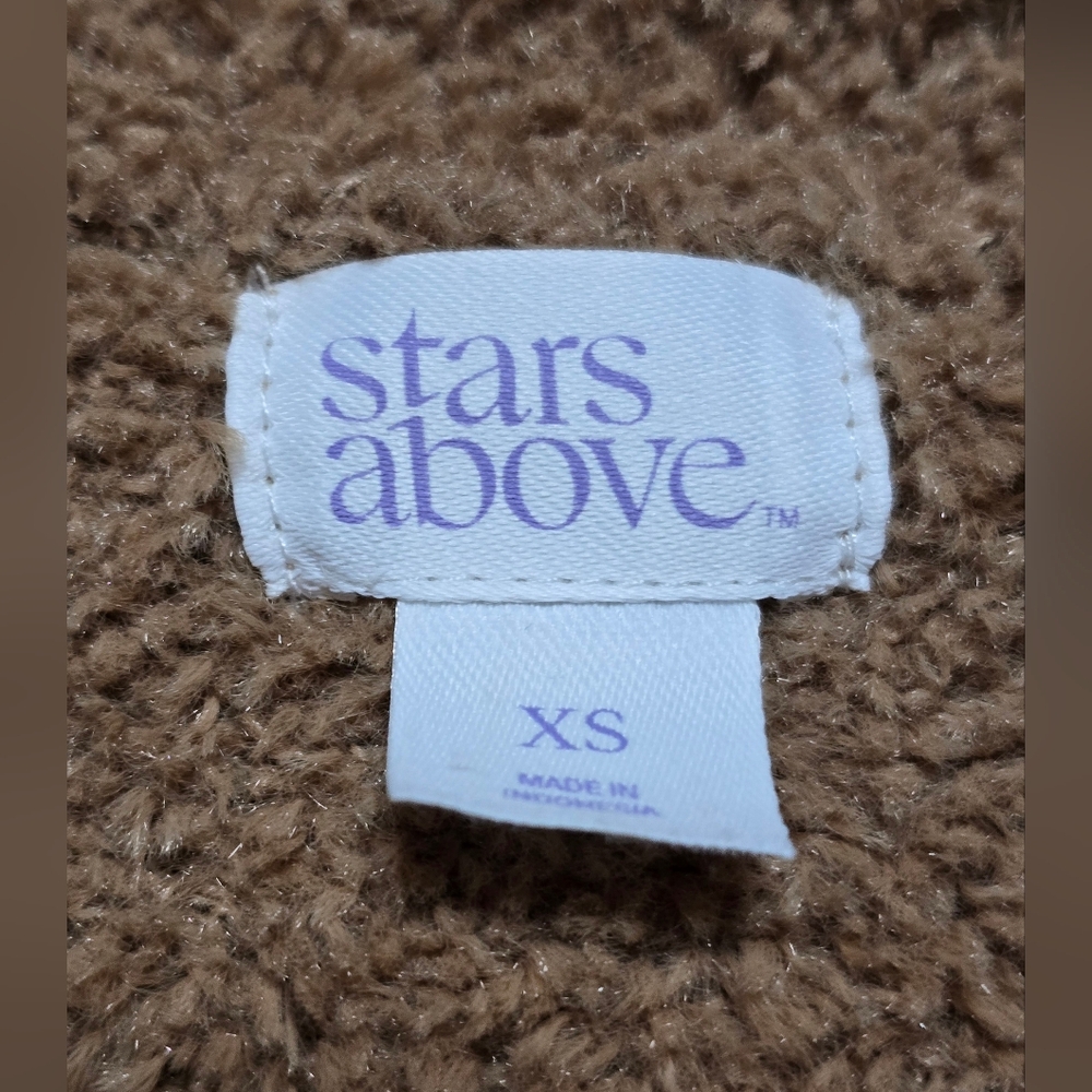 Stars Above Sweater Xs Xsmall Fuzzy Fluffy Tan Top Long Sleeve Stretch Cardigan - Picture 4 of 5